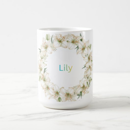 Elegant Botanical Wreath Monogram Lily Name Kaffeetasse (Mittel)
