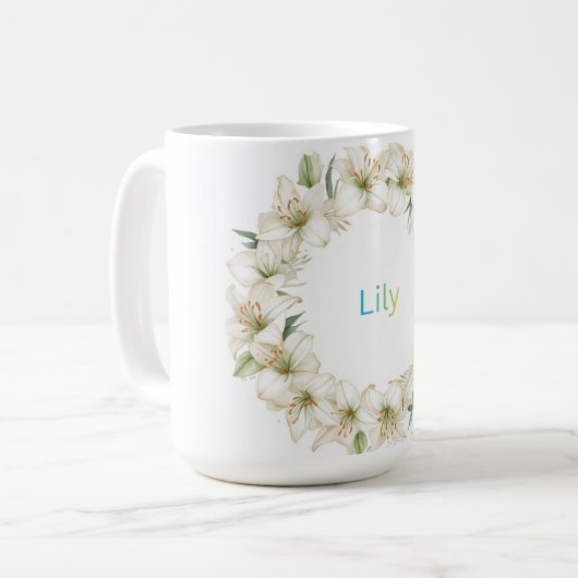 Elegant Botanical Wreath Monogram Lily Name Kaffeetasse (Vorderseite Links)