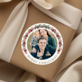 Elegant Botanical Wreath Photo Christmas Runder Aufkleber