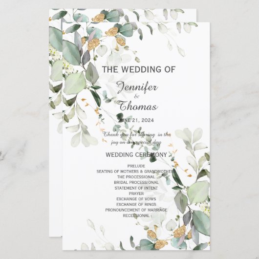 Elegant Botanische Eukalyptus-Grüne (Vorne/Hinten)