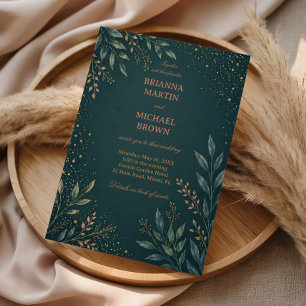 Elegant Botanisches Gold Türkis Einladung