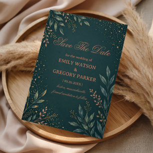 Elegant Botanisches Gold Türkis Save The Date
