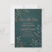 Elegant Botanisches Gold Türkis Save The Date (Vorderseite)
