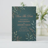Elegant Botanisches Gold Türkis Save The Date (Stehend Vorderseite)