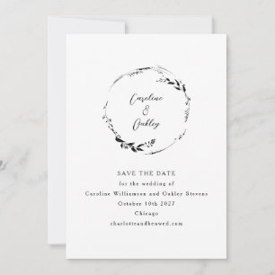 Elegant Botanisches Schwarz-Weiß Minimalistisches Save The Date