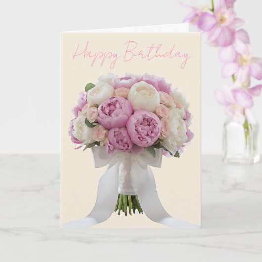 Elegant Bouquet of Peonies Custom Text Birthday  Karte (Orchidee)