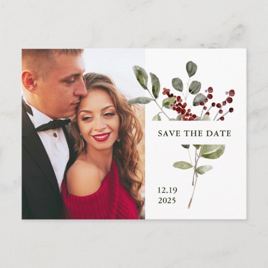 Elegant Bouquet | Urlaub Save the Date mit Foto Postkarte (Vorderseite)
