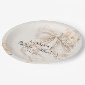 Elegant Bow and Pearl Pastel Bridal Shower Pappteller (Schrägansicht)