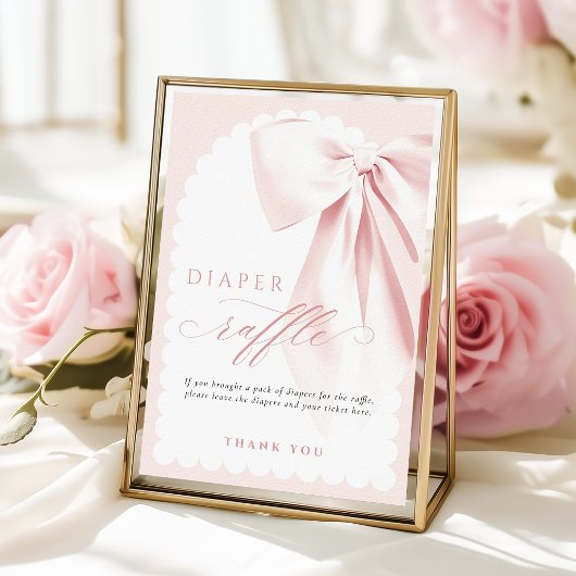 Elegant Bow Baby Shower Diaper Raffle Table Sign Poster