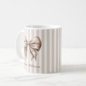 Elegant Bow Beige Stripes Name Mug Kaffeetasse (Vorderseite Links)