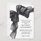 Elegant Bow Black And White Wedding Einladung (Vorderseite)
