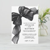 Elegant Bow Black And White Wedding Einladung (Stehend Vorderseite)
