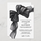 Elegant Bow Black And White Wedding Einladung (Vorne/Hinten)