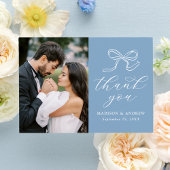 Elegant Bow Blue Foto Wedding Dankeskarte