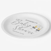 Elegant Bow Champagne Sip & See Baby Shower Pappteller (Schrägansicht)
