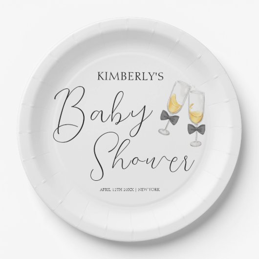 Elegant Bow Champagne Sip & See Baby Shower Pappteller (Vorderseite)