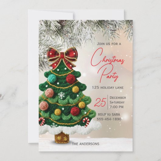 Elegant bow christmas tree party  einladung (Vorderseite)