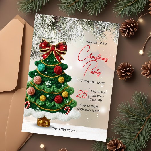 Elegant bow christmas tree party  einladung