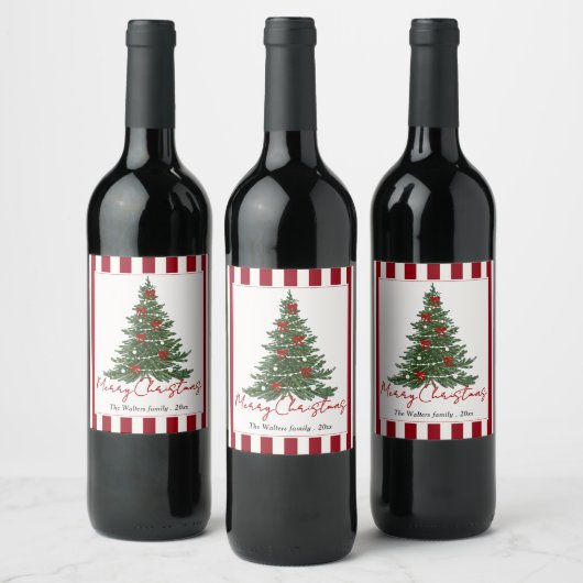 Elegant Bow Christmas Tree Party Wine Label Weinetikett (Flaschen)