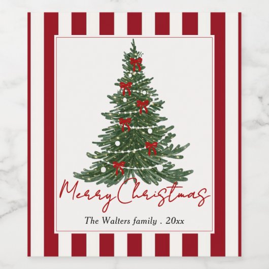 Elegant Bow Christmas Tree Party Wine Label Weinetikett (Einzelnes Label)