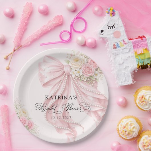 Elegant Bow Coquette Bridal Shower Pappteller (Party)