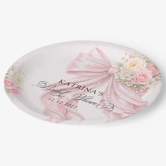 Elegant Bow Coquette Bridal Shower Pappteller (Schrägansicht)