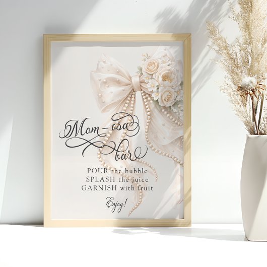 Elegant Bow Floral Baby Shower Mom-osa Bar Poster