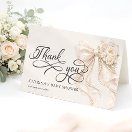 Elegant Bow Floral Baby Shower Thank You Card Dankeskarte
