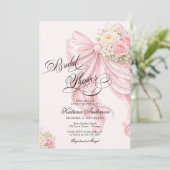 Elegant Bow Floral Blush Pink Bridal Shower  Einladung (Stehend Vorderseite)