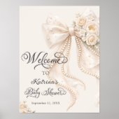 Elegant Bow Floral Girl Baby Shower Welcome Poster (Vorne)