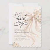 Elegant Bow Floral It's a Girl Baby Shower Einladung (Vorderseite)