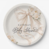 Elegant Bow Flowers Baby Shower Pappteller (Vorderseite)