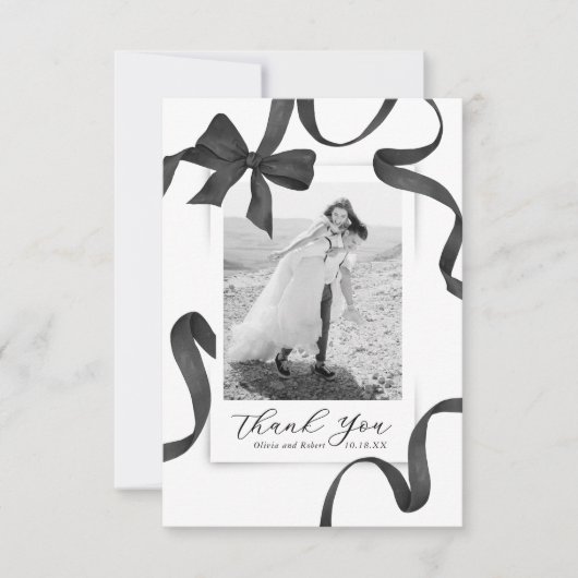 Elegant Bow Foto Wedding Dankeschön Card Dankeskarte (Vorderseite)