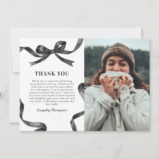 Elegant Bow Graduation Photo Dankeskarte (Vorderseite)