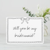Elegant Bow Handwriting Bridesmaid Vorschlag Karte (Stehend Vorderseite)