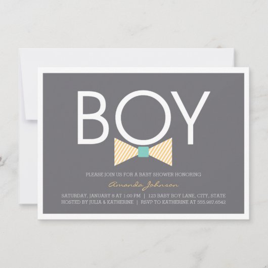 Elegant Bow Krawatte Boy Baby Shower Einladungen (Vorderseite)