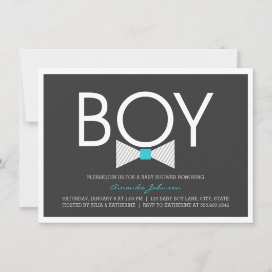 Elegant Bow Krawatte Boy Baby Shower Einladungen (Vorderseite)