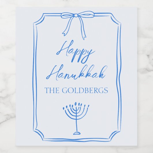 Elegant Bow Menorah Individuelle Name Happy Hanukk Weinetikett (Einzelnes Label)