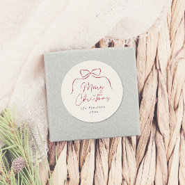 Elegant Bow Merry Christmas Familienname Runder Aufkleber