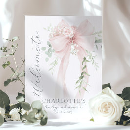 Elegant Bow Neutral Baby Shower Welcome Poster