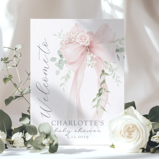 Elegant Bow Neutral Baby Shower Welcome Poster