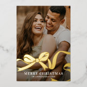 Elegant Bow Photo Christmas Folien Feiertagskarte (Vorderseite)