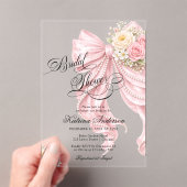 Elegant Bow Pink Floral Bridal Shower  Acryleinladungen (Insitu (Handheld))
