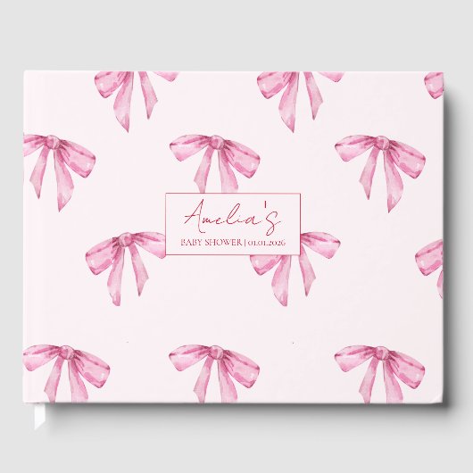 Elegant Bow Pink Girl Baby Shower Gästebuch (Vorderseite)