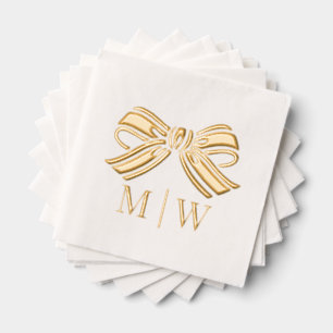 Elegant Bow Ribbon #5 Wedding Couple Initials Servietten Mit Folie