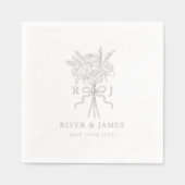 Elegant Bow Ribbon Floral Bouquet Wedding Monogram Servietten Mit Folie (Vorderseite)