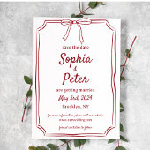 Elegant Bow Timeless Wedding Crimson Red Save The Date