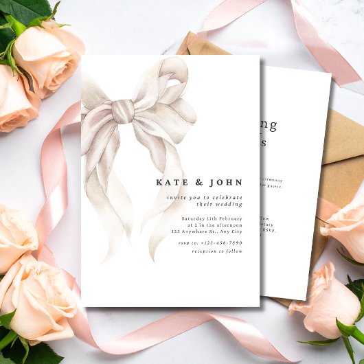 Elegant Bow Wedding Invite, Classic Minimal Modern Einladung