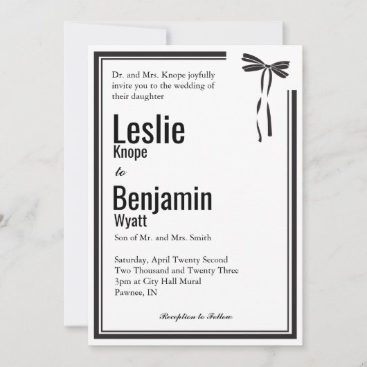 Elegant Bow Wedding Invite Einladung (Vorderseite)
