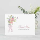 Elegant Bows and Wildflowers Dankeskarte (Stehend Vorderseite)